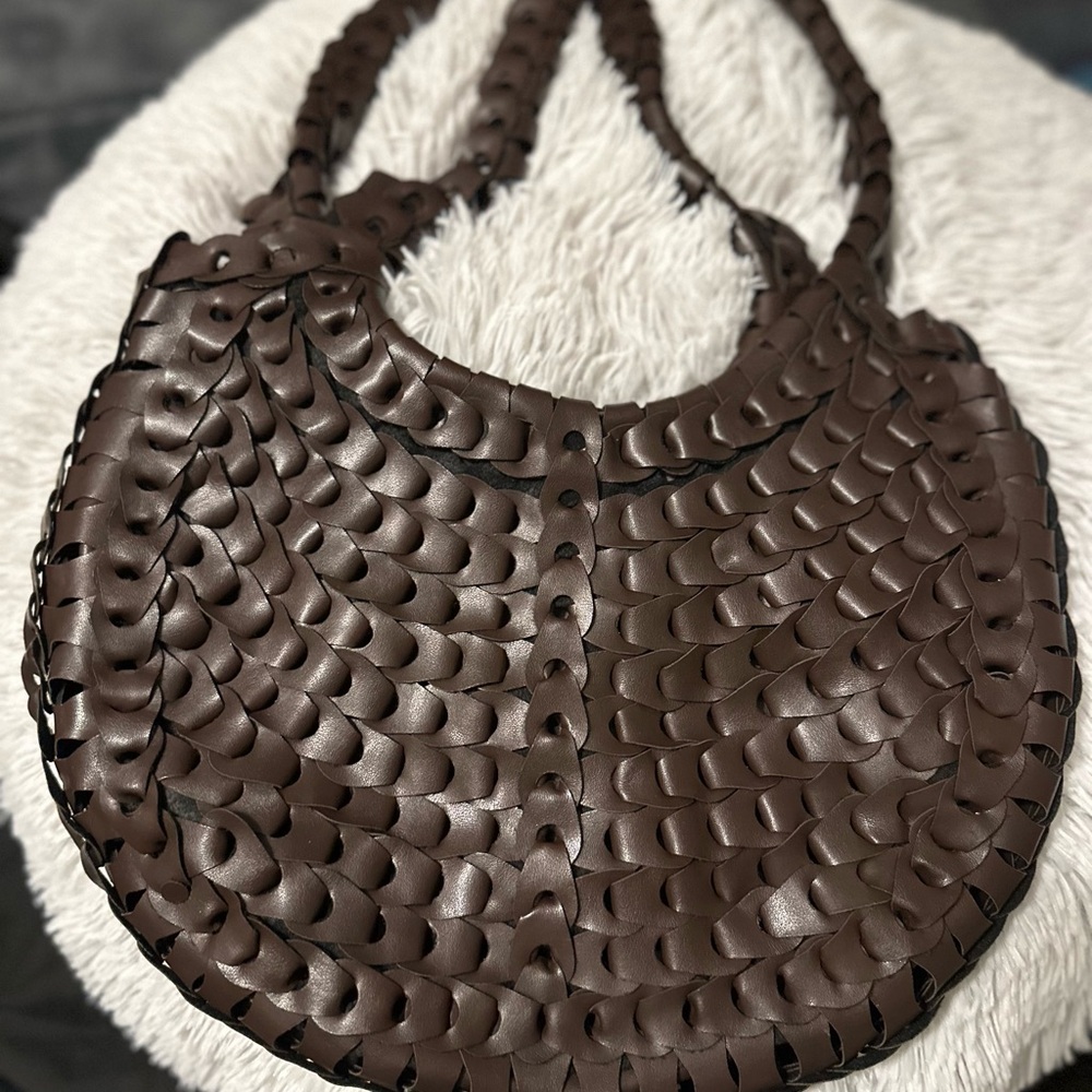 Brown leather handbag